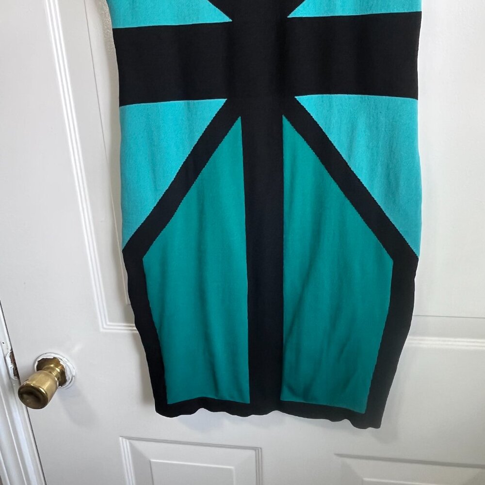 XoXo Teal Green and Black V Neck Bodycon Sleeveless Knit Dress Size Large - Picture 7 of 9